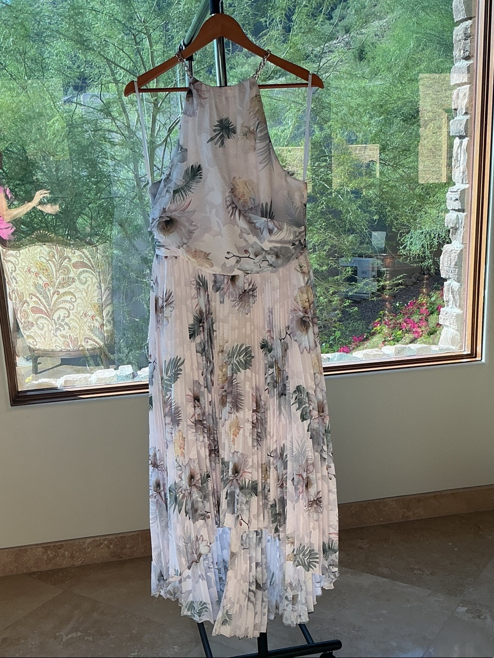 Ted Baker Halter-Neck Floral Dress in White and Green
